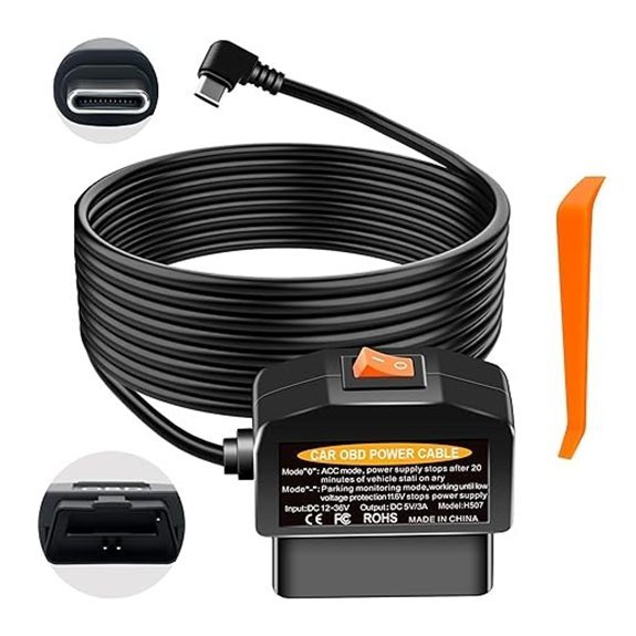 OBD2 Dash Cam Power Cable with Type-C Adapter