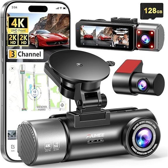3-Channel Dash Cam with 128GB Card Included