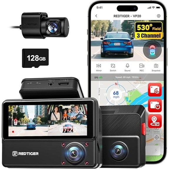 REDTIGER 530° Triple Dash Cam with 128GB Card