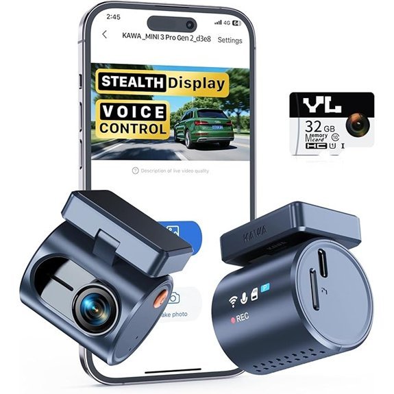 KAWA 2K Dash Cam with Voice Control and Night Vision