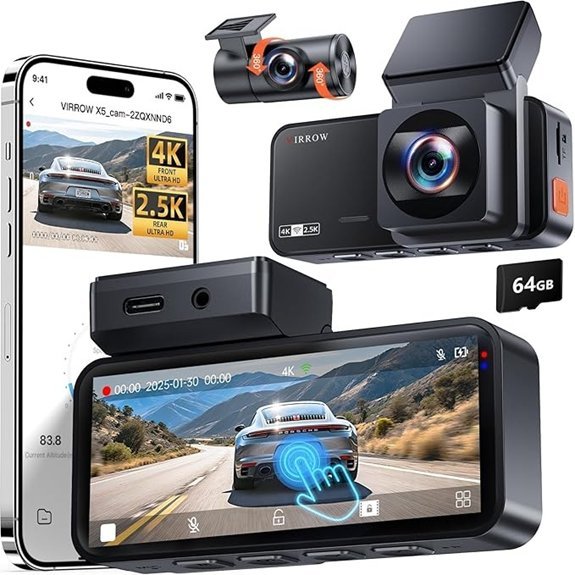 Dash Cam Front and Rear with WiFi and Night Vision