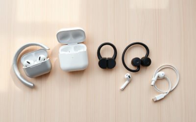 Headphone comparison featuring silver AirPods Max, white AirPods, black workout earbuds, and wired USB-C EarPods.
