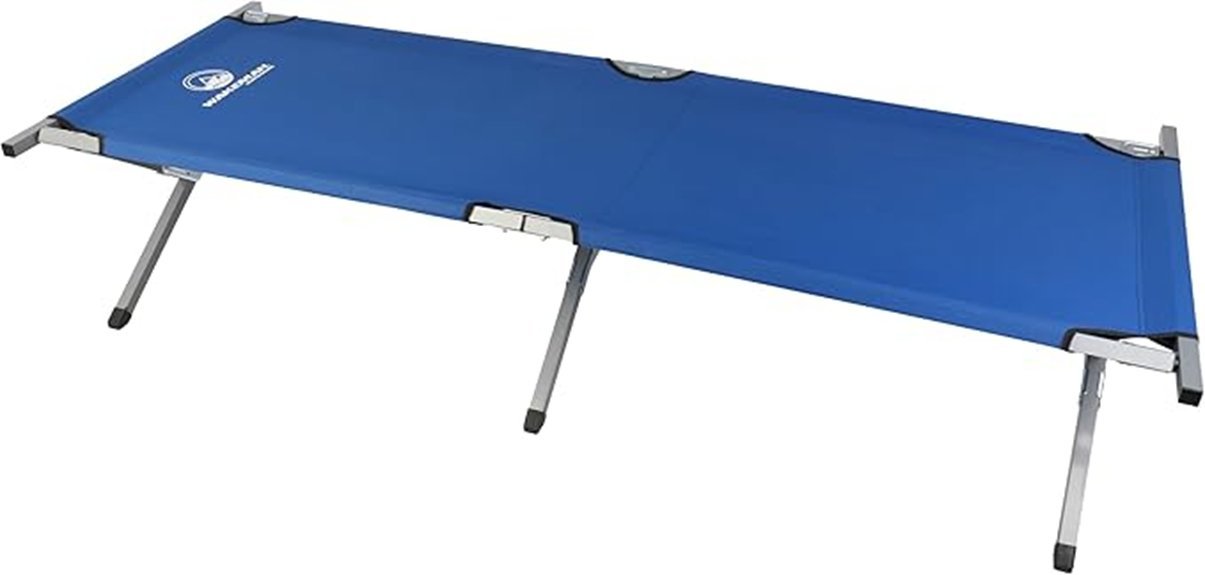 portable blue camping cot