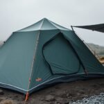 rain camping tent setup