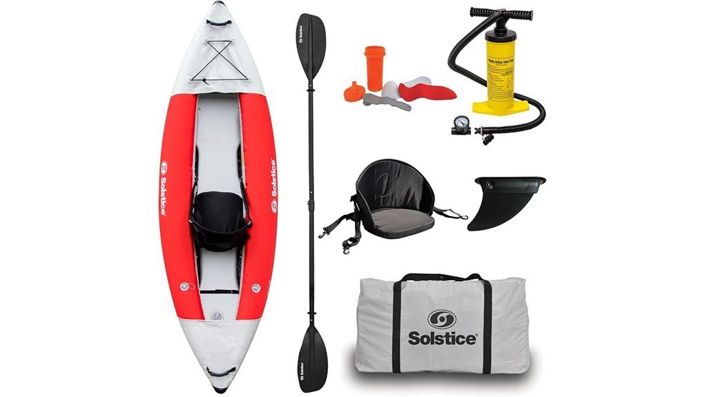 red one person inflatable kayak