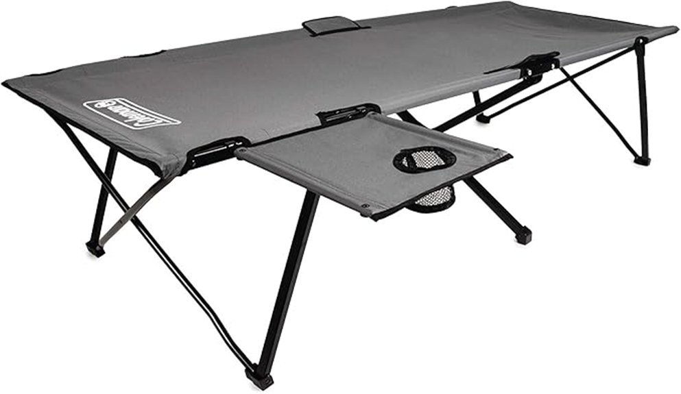 spacious camping cot with table